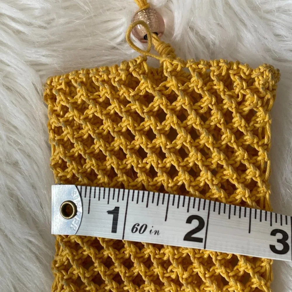 Yellow woven Macrame pouch for small cell phone
